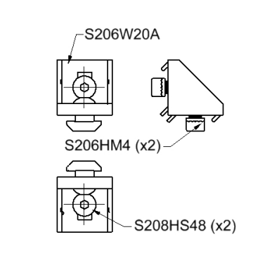 Alu Winkelsatz 6, 20x20 mm Eckverbindung für Alu Profile