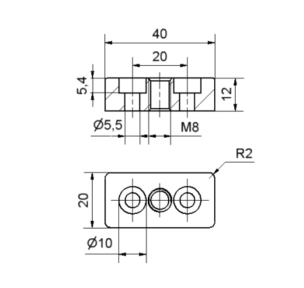 Fussplatte 40x20 mm, Befestigungsplatte