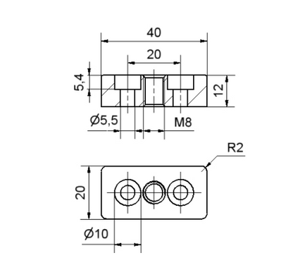 Fussplatte 40x20 mm, Befestigungsplatte