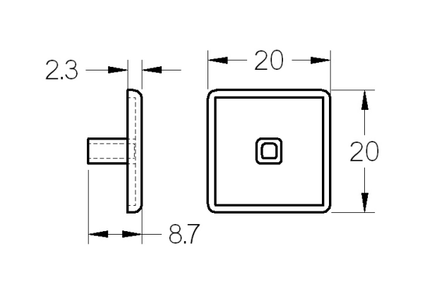 Abdeckkappe 20x20 mm, für Aluprofil Baureihe 6